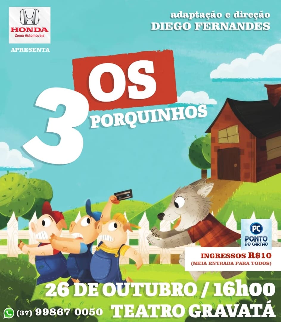 Grupo Cubo apresenta neste sábado(26) o clássico infantil ”Os 3 Porquinhos” no Teatro Usina Gravata
