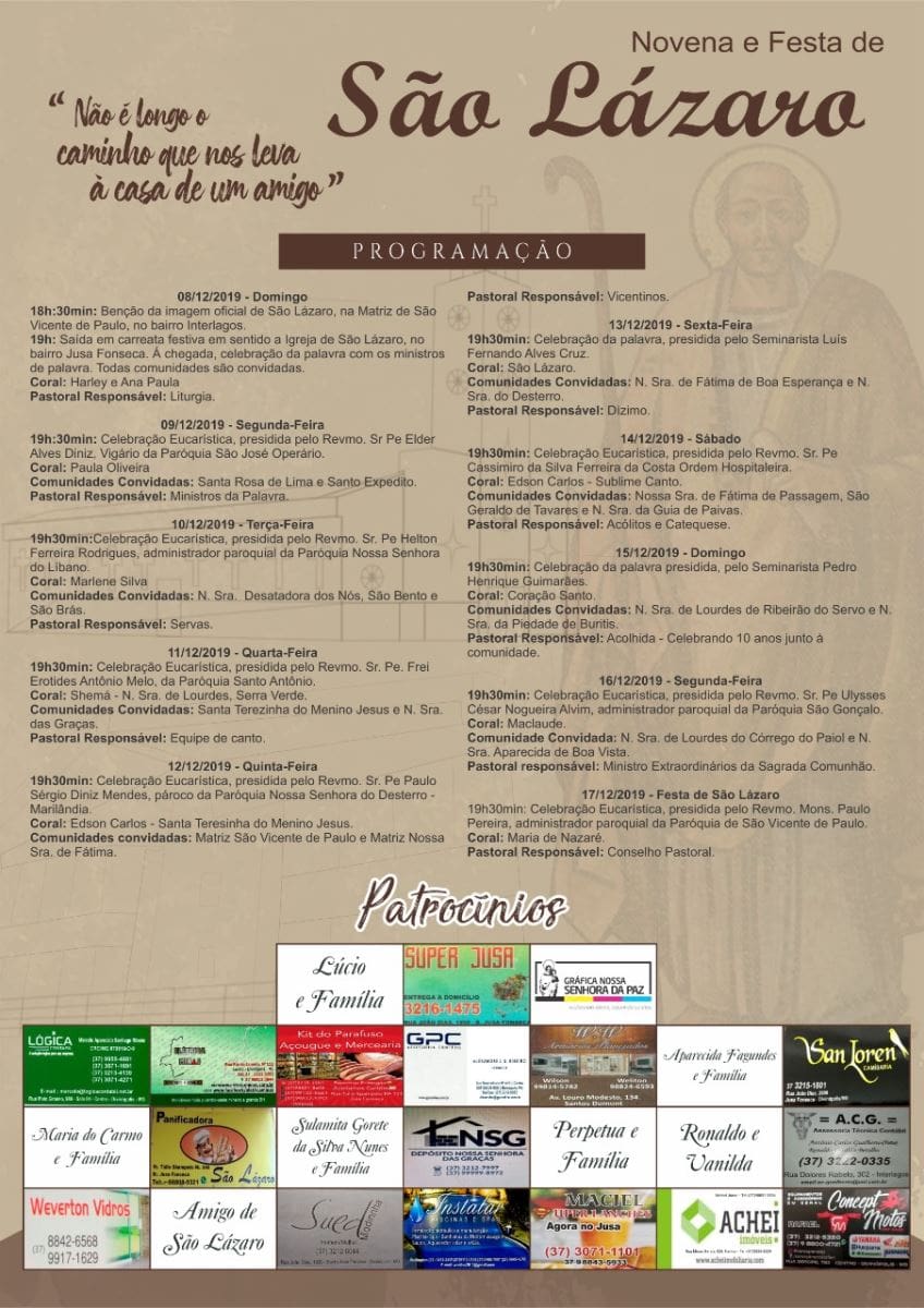 São Lázaro será celebrado em Divinópolis