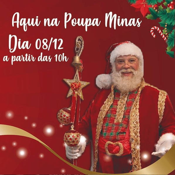 Domingo(8) Papai Noel receberá crianças no centro de Divinópolis para sessão de fotos