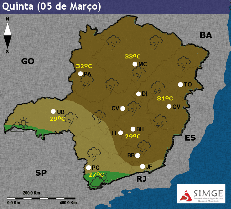 Previsão de pancada de chuvas no período da tarde