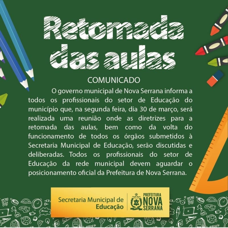 Prefeitura de Nova Serrana planeja retomar as aulas