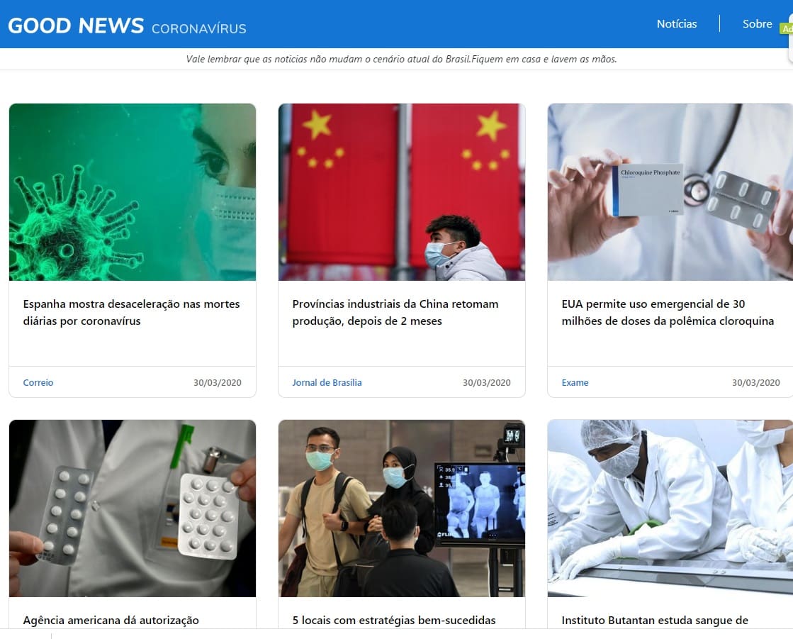 Site posta somente notícias positivas sobre essa fase que estamos passando do Covid-19