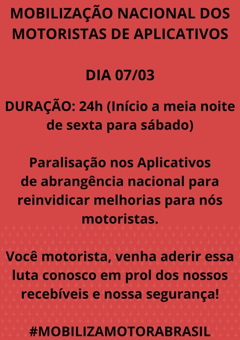 Divinópolis participa da Mobilização Nacional dos Motoristas de Aplicativos