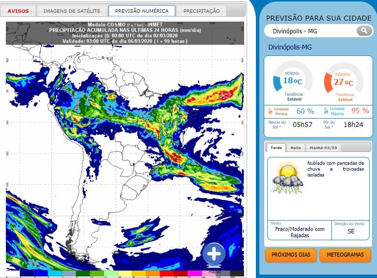 INMET: Chuvas em MG são causadas pela Zona de Convergência do Atlântico Sul e podem durar até 11 dias