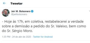 Bolsonaro diz que vai &ldquo;restabelecer a verdade&rdquo; sobre demiss&atilde;o de Moro