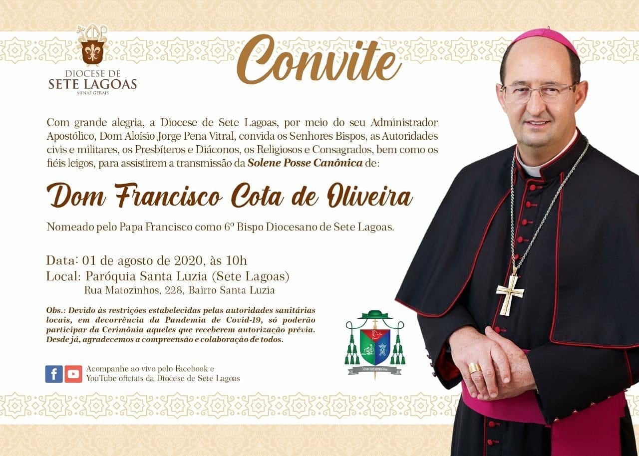 Posse Can&ocirc;nica de Dom Francisco Cota de Oliveira acontecer&aacute; em 1&ordm; de agosto