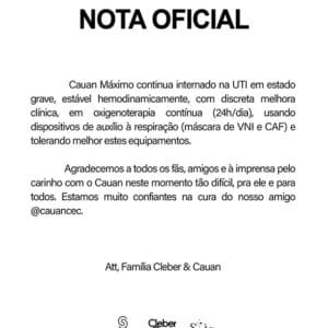 Cauan continua internado em estado grave, mas com discreta melhora cl&iacute;nica