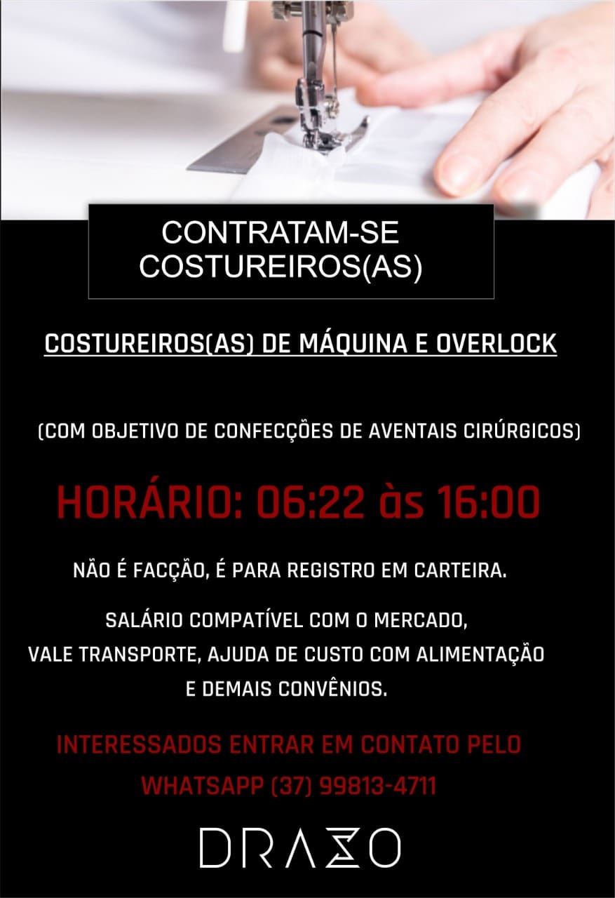 Oportunidade de emprego para costureiras de m&aacute;quina overlock