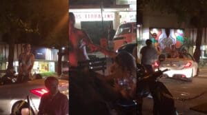 Video registra briga ap&oacute;s mulheres desfilarem de biqu&iacute;ni pelas ruas do Leblon.