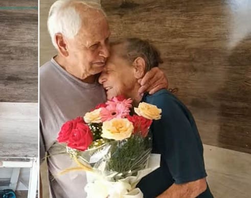 Idosa com Alzheimer reconhece o marido após receber flores