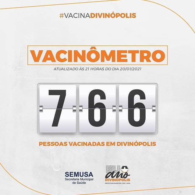 Vacinômetro em Divinópolis registra a vacinação contra covid-19
