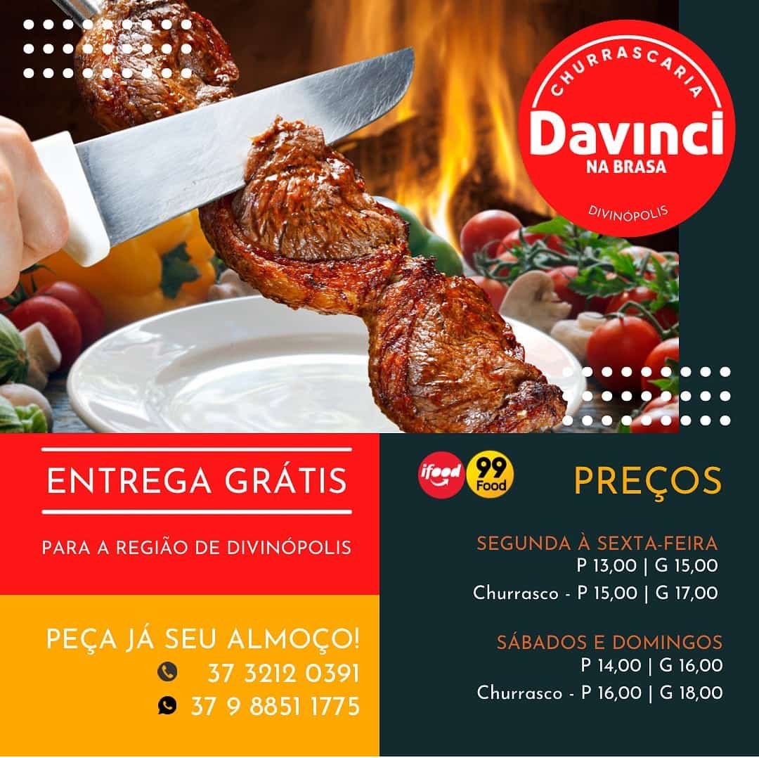 Restaurante e churrascaria Davince oferece delivery em qualquer bairro de Divinópolis sem taxa de entrega