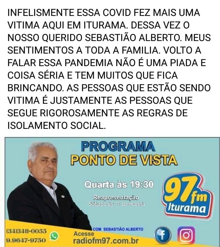 Faleceu nesta quarta-feira (10) o radialista Sebastião Carlos da Rádio 97FM
