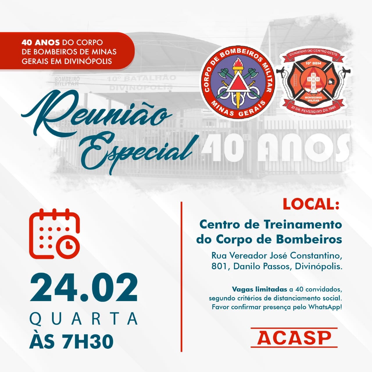 Reunião Especial da Acasp marca comemoração dos 40 anos do Corpo de Bombeiros em Divinópolis