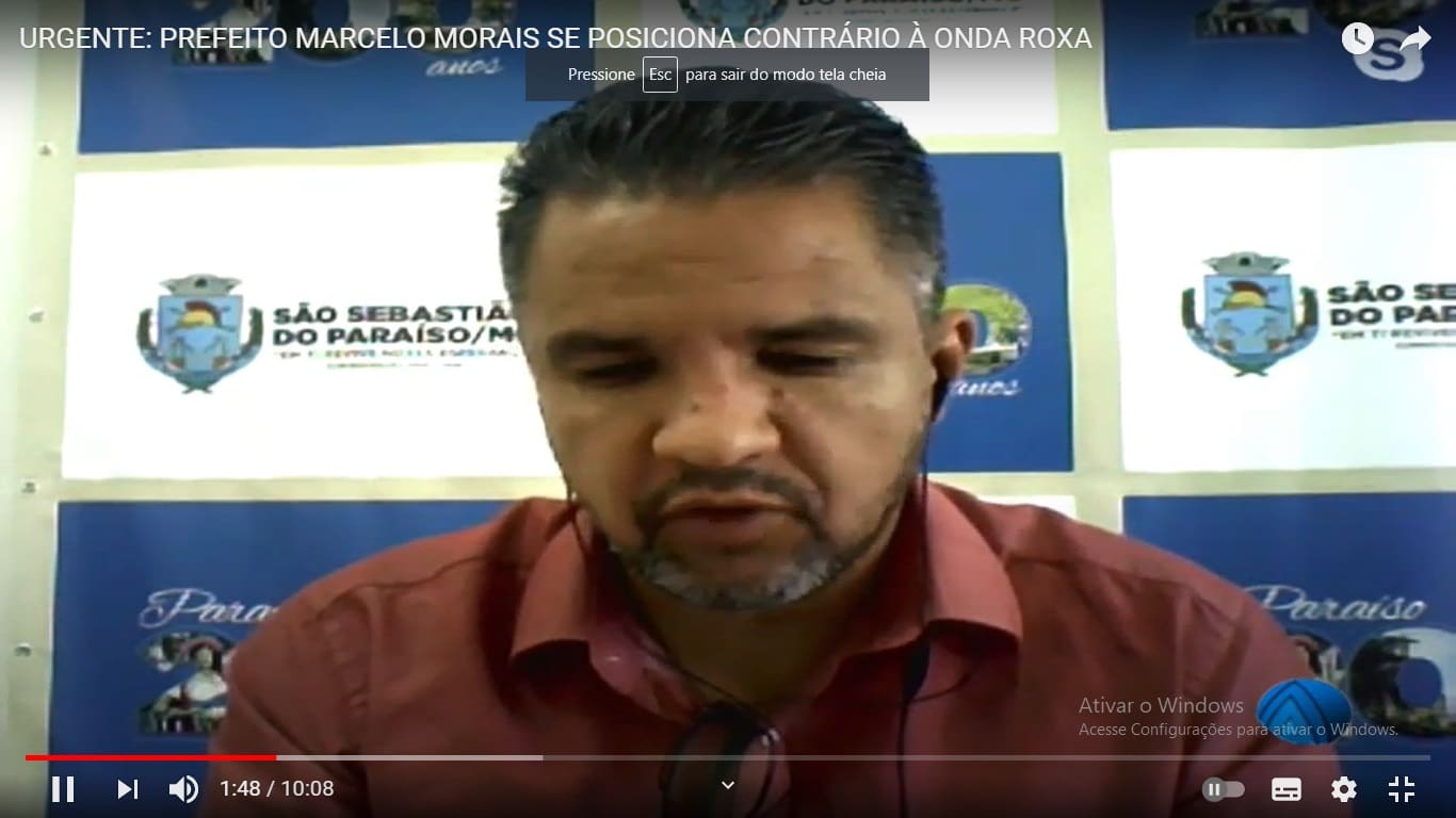 Prefeito de São Sebastião do Paraiso Marcelo Morais se posiciona contrario à Onda Roxa e estuda entrar na justiça, assista ao video. 