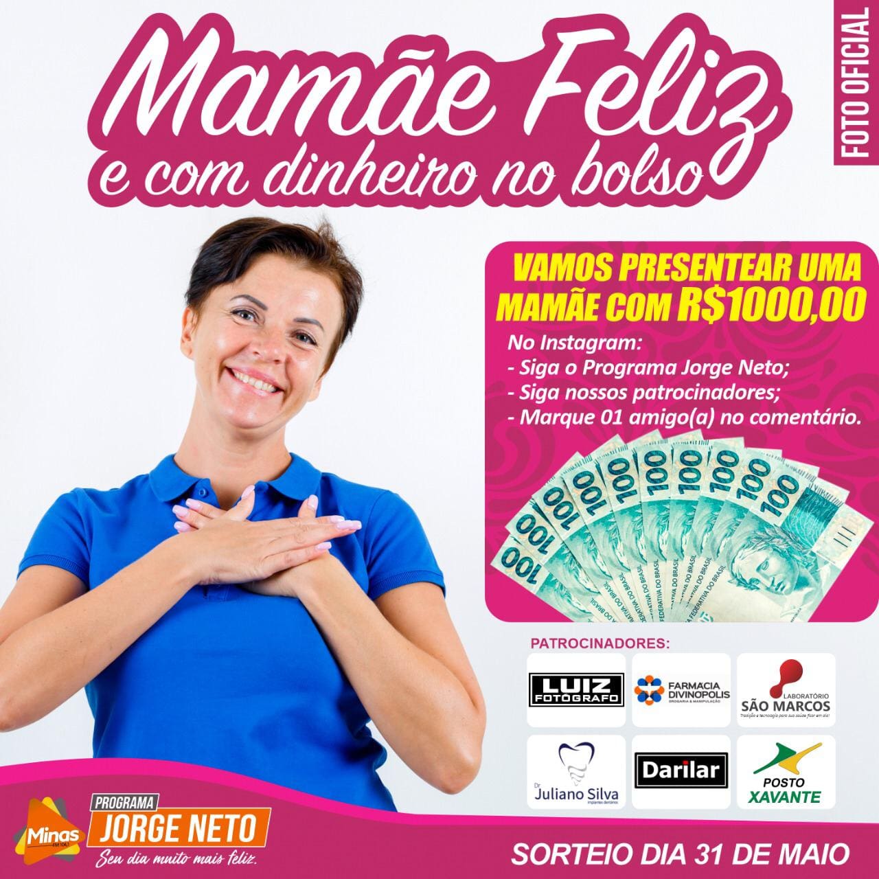 Programa Jorge Neto sorteia R$1 mil em homenagem ao Dia das Mães