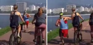 Homem derruba ciclista com cotovelada no RJ
