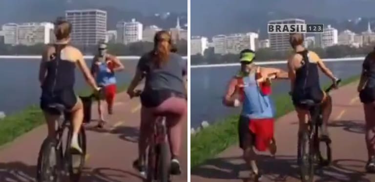 Homem derruba ciclista com cotovelada no RJ