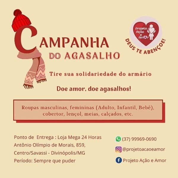 Projeto Ação e Amor realiza Campanha do Agasalho, saiba como participar