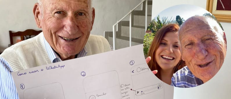 Neta desenha as teclas do celular no papel para ensinar a avô a usar o celular