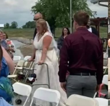 Noiva cadeirante entra no casamento andando e emociona os convidados