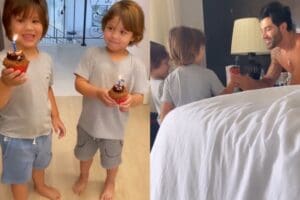 Andressa Suita mostra filhos fazendo surpresa de anivers&aacute;rio a Gusttavo Lima