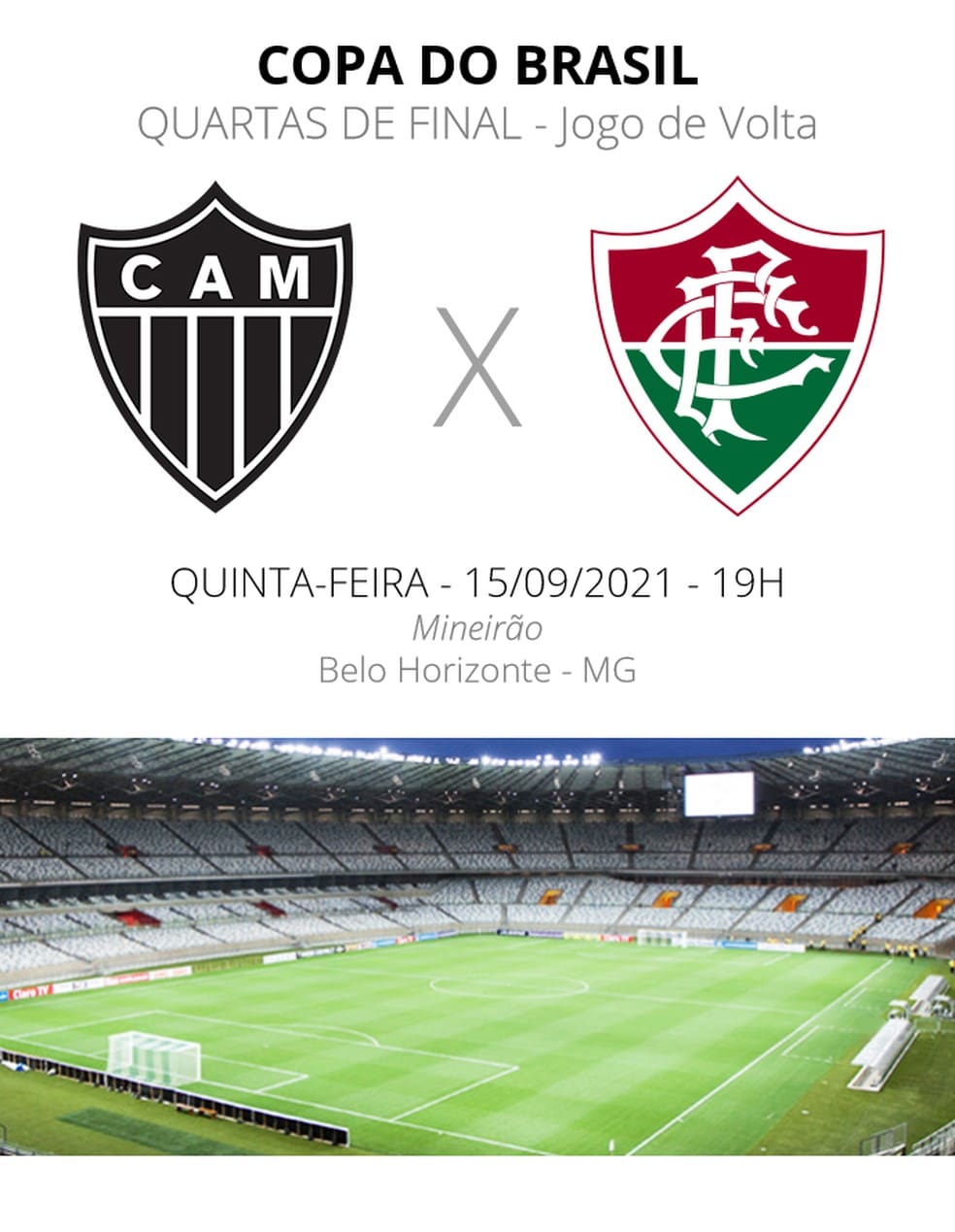 Atlético tem vantagem sobre Fluminense para chegar as semifinais da Copa do Brasil. A Minas FM transmite.