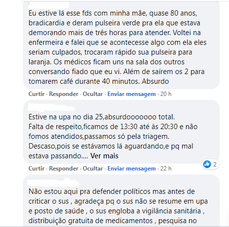 Depoimentos de pessoas que procuram atendimento na UPA