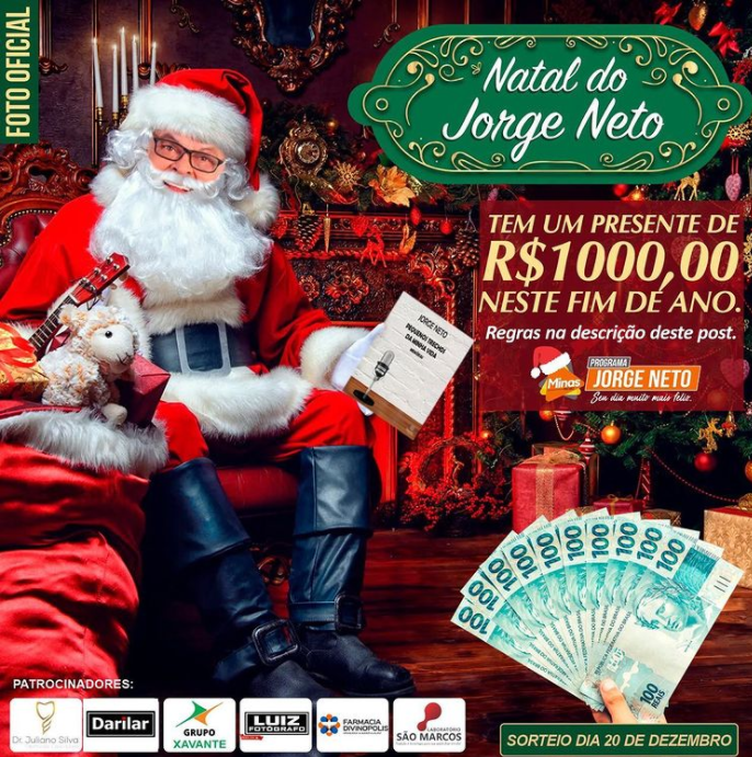 Que tal ganhar R$ 1.000,00 em dinheiro neste fim de ano? O Programa Jorge Neto está realizando um super sorteio de Natal