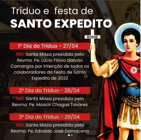 Fiéis vão celebrar Santo Expedito em Divinópolis