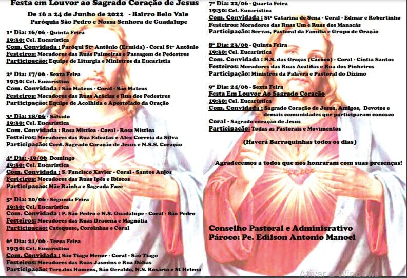 Começa hoje (16) Festa em Louvor ao Sagrado Coração de Jesus no Bairro Belo Vale em Divinópolis