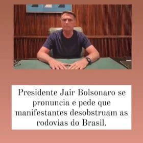 Video: Bolsonaro faz um apelo para manifestantes liberem todos bloqueios no Brasil