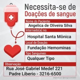 Ang&eacute;lica Oliveira precisa de doa&ccedil;&atilde;o de sangue