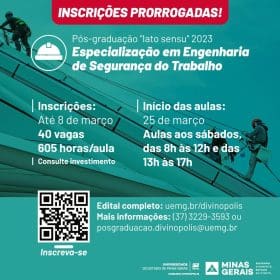 Inscri&ccedil;&otilde;es prorrogadas para a p&oacute;s-gradua&ccedil;&atilde;o em Engenharia de Seguran&ccedil;a do Trabalho da UEMG Divin&oacute;polis