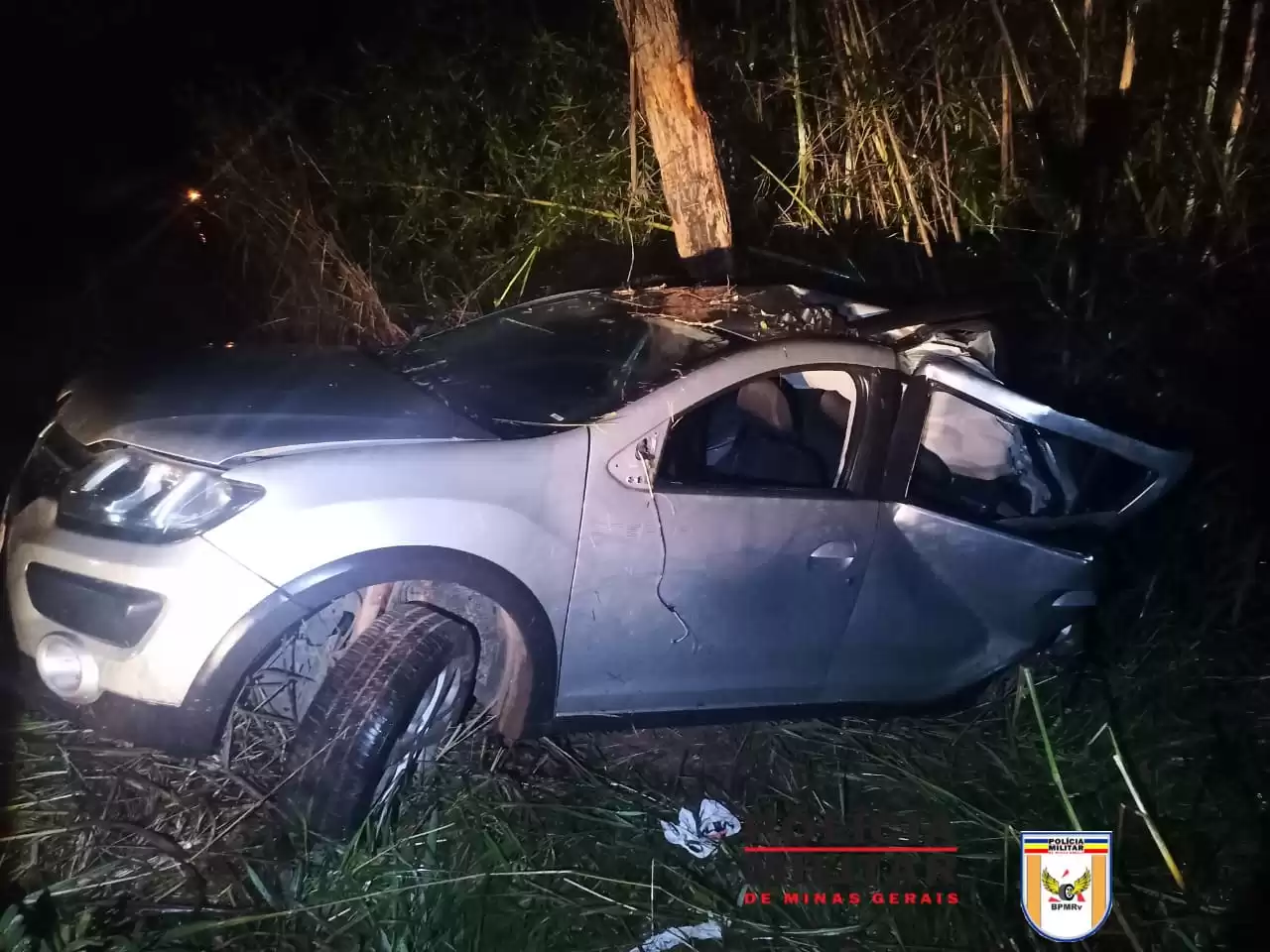 Condutor perde controle do veículo e colide com árvore na MG 176