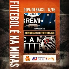 Jornada dupla na Copa do Brasil. S&oacute; jog&atilde;o. Gr&ecirc;mio x Cruzeiro. Atl&eacute;tico x Corinthians. A Minas FM transmite.