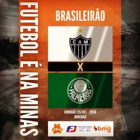 Jogão podendo valer a vice-liderança para o Galo. Atlético x Palmeiras. A Minas FM transmite.