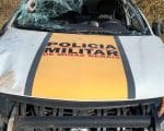 Durante atendimento de ocorr&ecirc;ncia de acidente, condutor de viatura policial perde controle da dire&ccedil;&atilde;o do ve&iacute;culo na MG-050