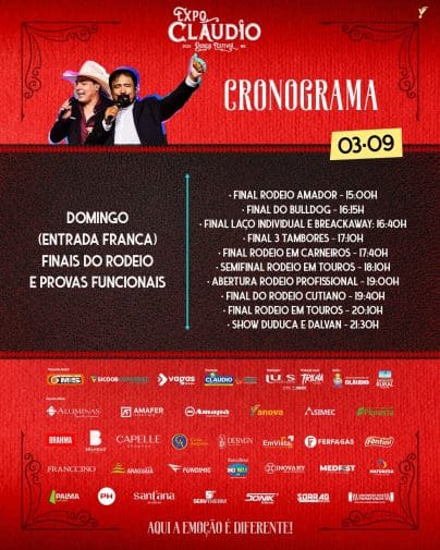 Sexto e último dia da ExpoCláudio acontece neste domingo