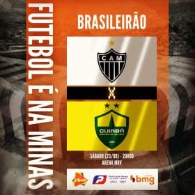 Galo quer continuar forte e vingador em casa. Atlético x Cuiabá. A Minas FM transmite