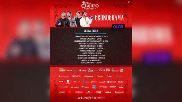 programação do 4º dia do expoclaudio