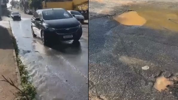 Moradora denuncia vazamento de água na rua Bom Sucesso; veja vídeo