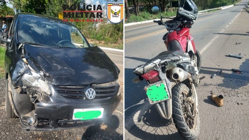 Acidente entre carro e moto deixa homem ferido na BR-494 em Divinópolis