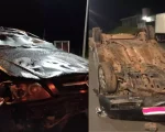Motorista bêbado e inabilitado capota carro na MG-260 em Cláudio