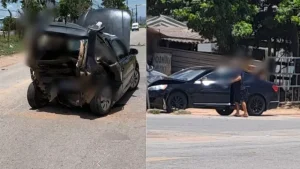 Acidente entre carros na entrada do Jardim das Acácias deica feridos