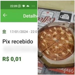 Golpista manda pix de 1 centavo &agrave; pizzaria e recebe pizza de papel&atilde;o