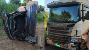 Acidente entre carro e carreta deixa mulher ferida em Ita&uacute;na