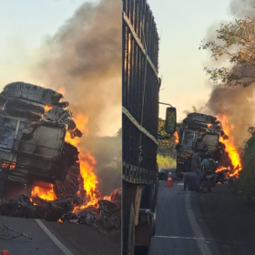 Incêndio em carga de algodão interdita rodovia que liga a Bambuí