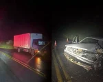 Cláudio: Colisão frontal entre caminhão e carro deixa um ferido