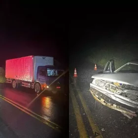 Cláudio: Colisão frontal entre caminhão e carro deixa um ferido